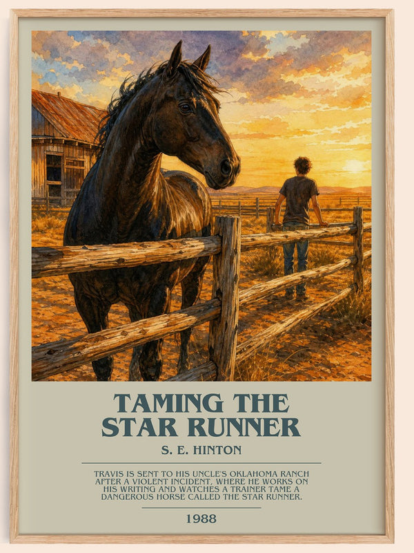 Taming the Star Runner bookish book poster by S. E. Hinton – framed literary art print