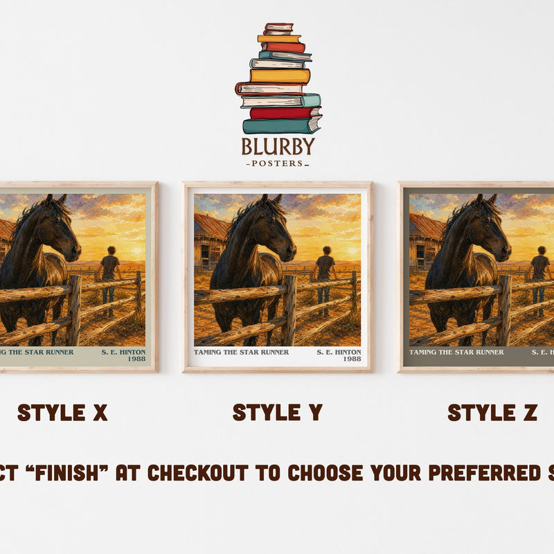 Taming the Star Runner literary print in frame leaning in hallway – young adult wall art
