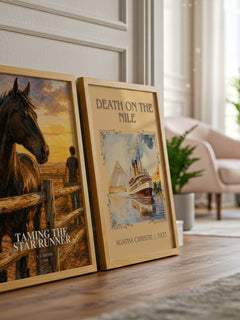 Taming the Star Runner watercolour print framed by window – literary home decor