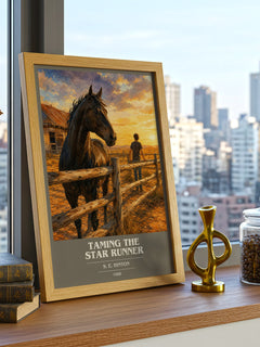 Taming the Star Runner book cover print framed by window – literary home decor