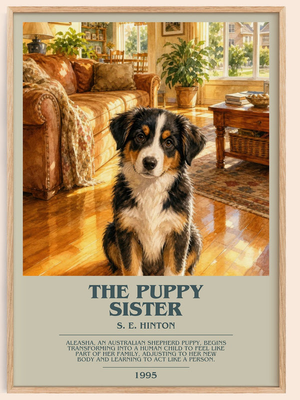 The Puppy Sister bookish book poster by S. E. Hinton – framed literary art print