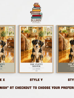 The Puppy Sister book cover print in frame leaning in hallway – childrens wall art