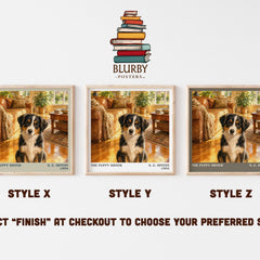 The Puppy Sister literary print in frame leaning in hallway – childrens wall art