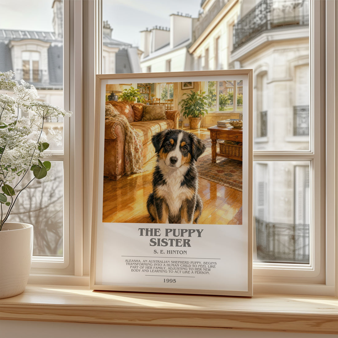 The Puppy Sister bookish poster colour and style options – S. E. Hinton book art