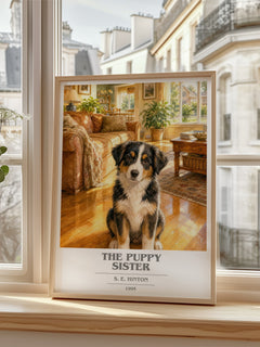 The Puppy Sister book cover poster colour and style options – S. E. Hinton book art