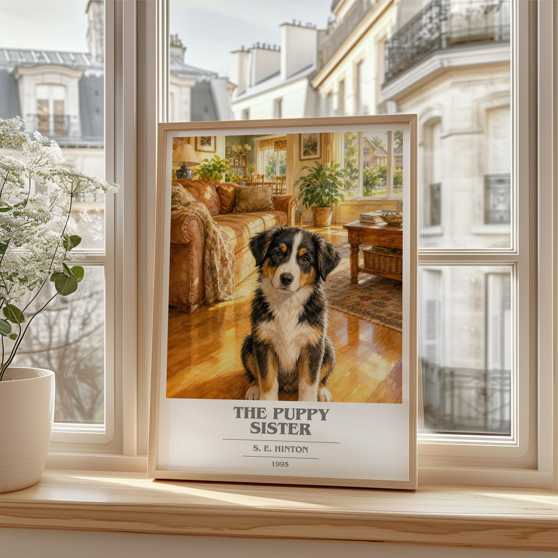 The Puppy Sister book cover poster colour and style options – S. E. Hinton book art