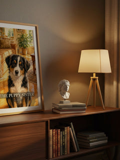 The Puppy Sister watercolour print on bookshelf – S. E. Hinton fan gift