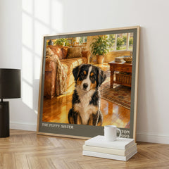 The Puppy Sister literary print framed by window – literary home decor