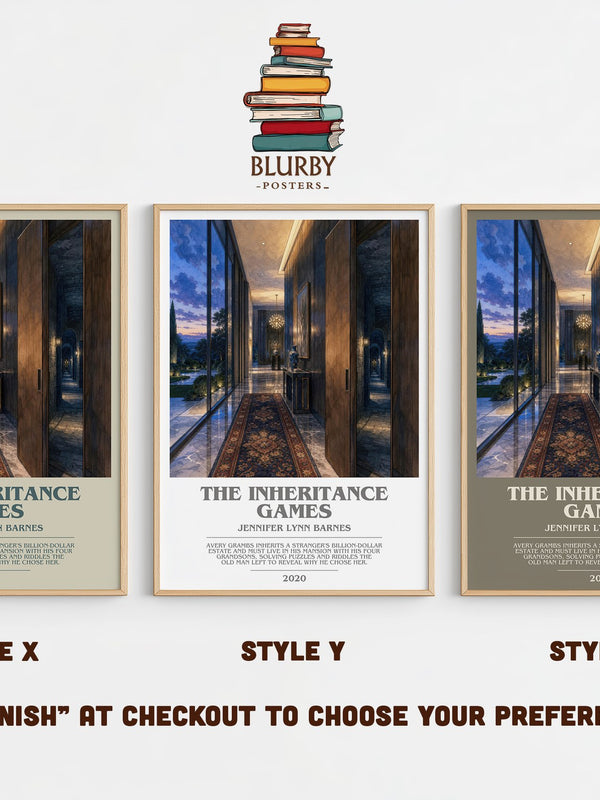 The Inheritance Games bookish print in frame leaning in hallway – young adult wall art