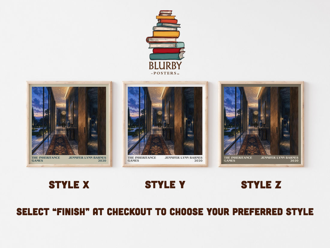 The Inheritance Games literary print in frame leaning in hallway – young adult wall art (mockup)