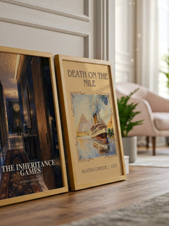 The Inheritance Games watercolour print framed by window – literary home decor