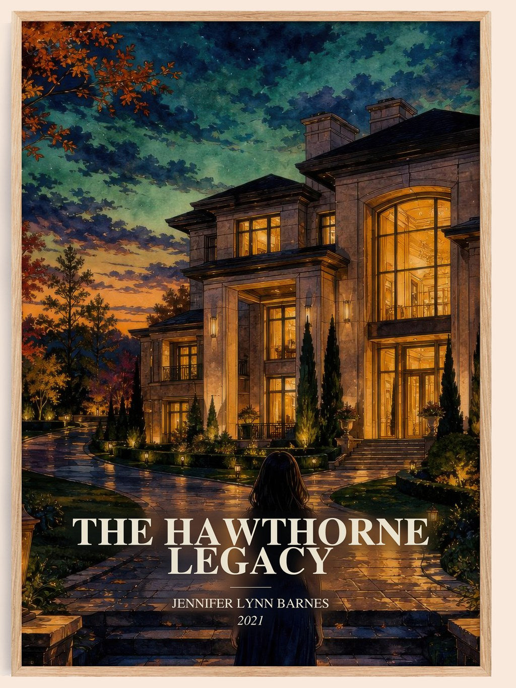 The Hawthorne Legacy watercolour book poster by Jennifer Lynn Barnes – framed literary art print