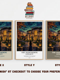 The Hawthorne Legacy book cover print in frame leaning in hallway – young adult wall art