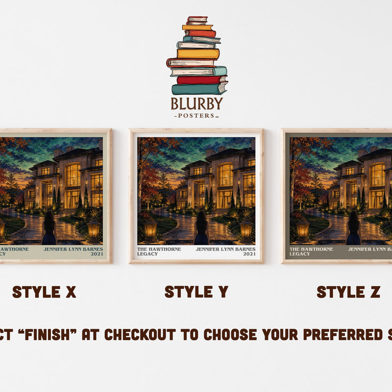 The Hawthorne Legacy literary print in frame leaning in hallway – young adult wall art