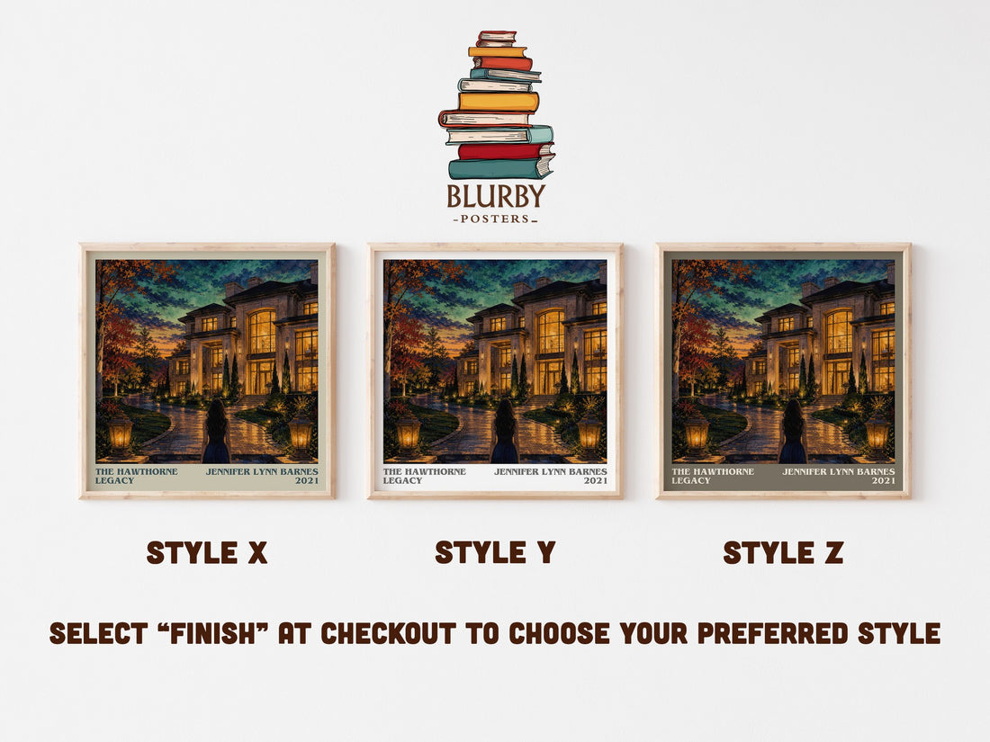 The Hawthorne Legacy literary print in frame leaning in hallway – young adult wall art (mockup)