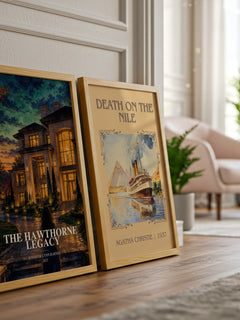 The Hawthorne Legacy watercolour print framed by window – literary home decor