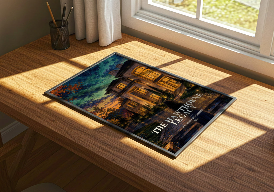 The Hawthorne Legacy watercolour book poster framed on wall – young adult wall art