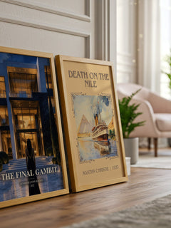 The Final Gambit watercolour print framed by window – literary home decor