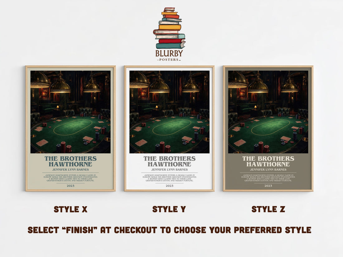 The Brothers Hawthorne bookish print in frame leaning in hallway – mystery wall art (mockup)