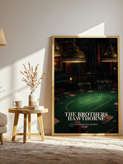 The Brothers Hawthorne watercolour print in frame leaning in hallway – mystery wall art