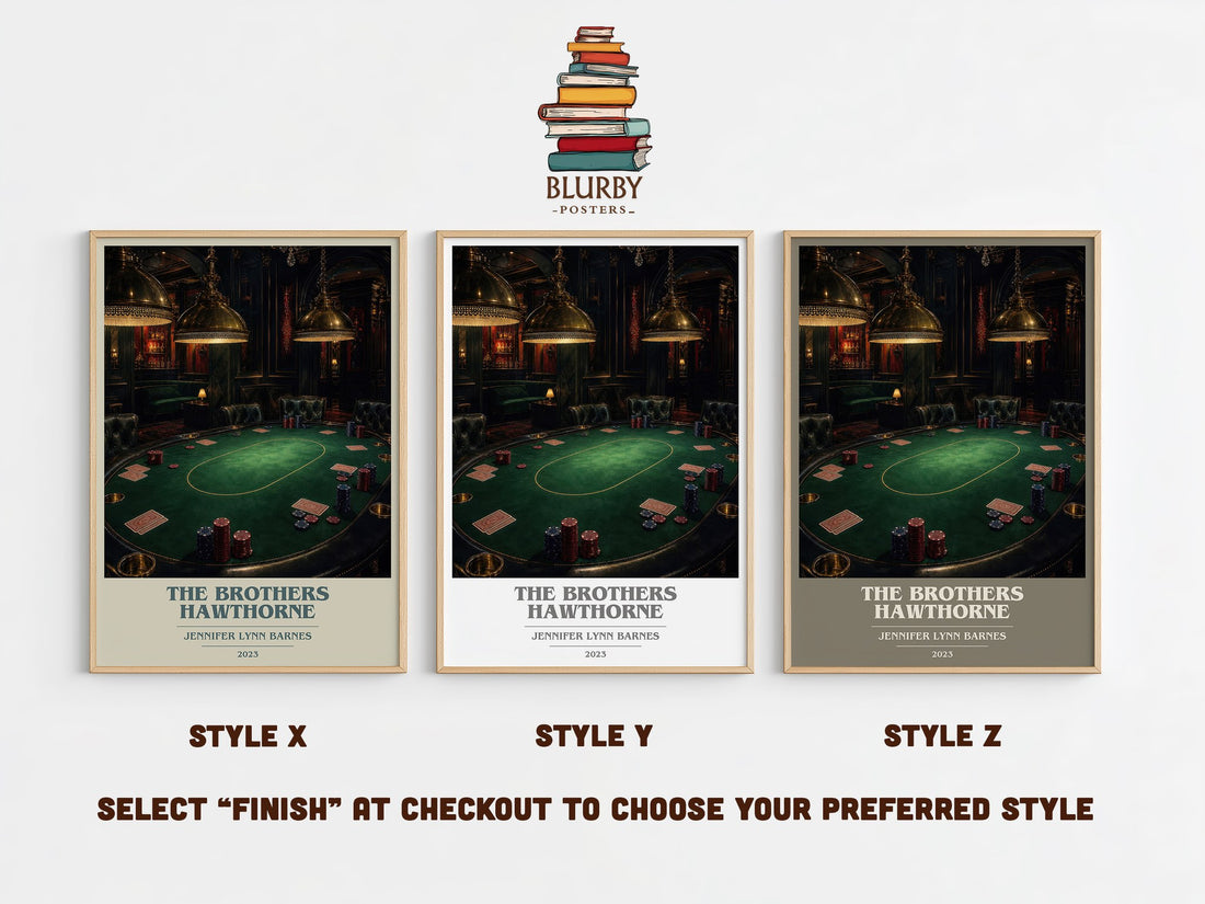 The Brothers Hawthorne book cover print in frame leaning in hallway – mystery wall art (mockup)