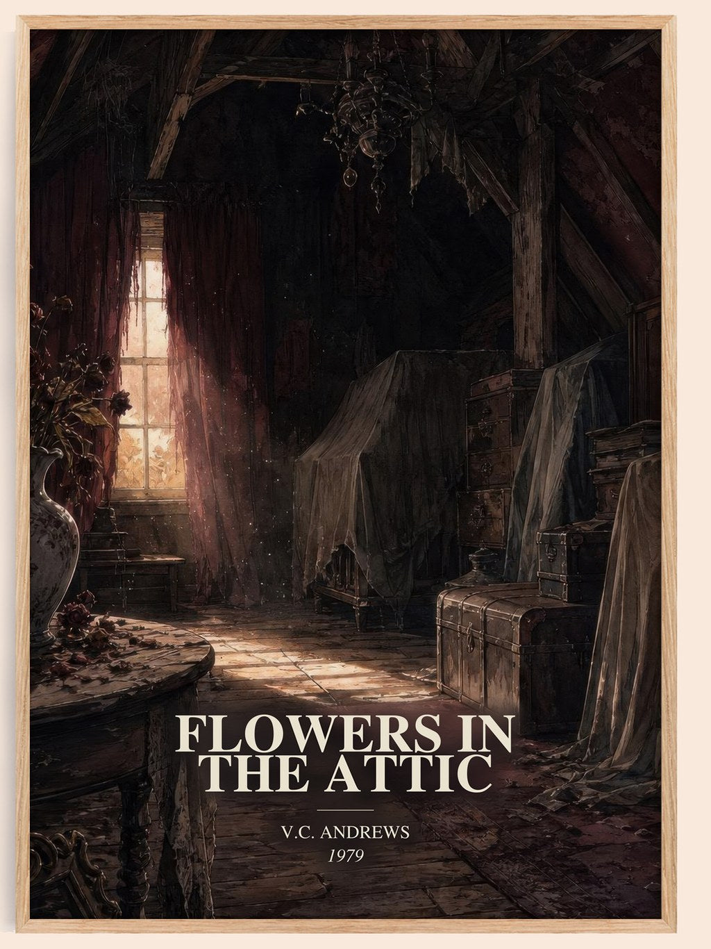 Flowers in the Attic watercolour book poster by V.C. Andrews – framed literary art print