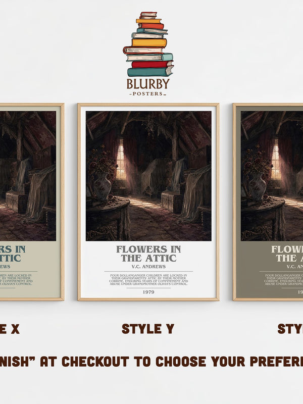 Flowers in the Attic bookish print in frame leaning in hallway – gothic wall art