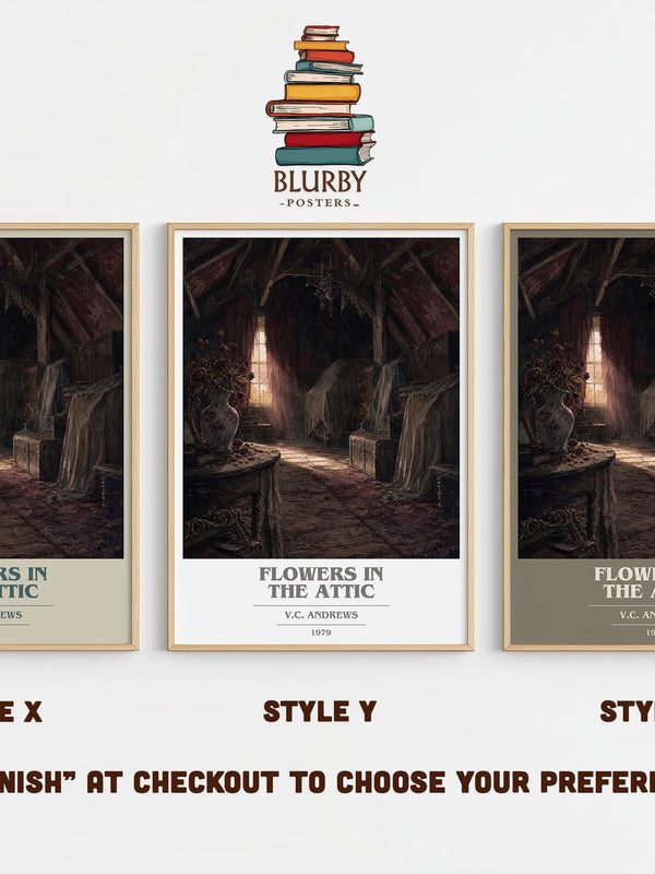 Flowers in the Attic book cover print in frame leaning in hallway – gothic wall art