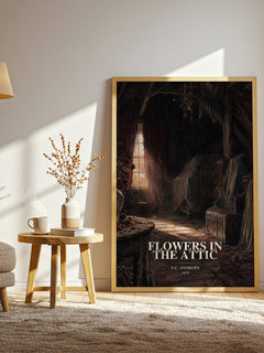 Flowers in the Attic watercolour print in frame leaning in hallway – gothic wall art