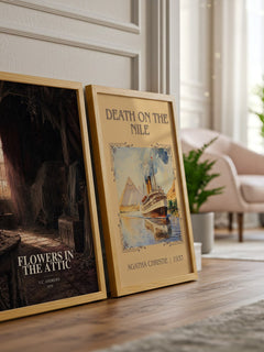 Flowers in the Attic watercolour print framed by window – literary home decor