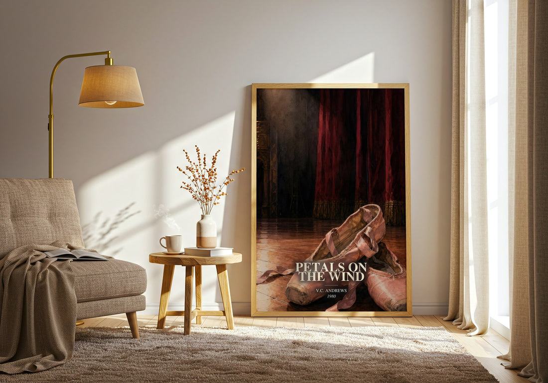 Petals on the Wind watercolour print in frame leaning in hallway – gothic wall art