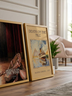 Petals on the Wind watercolour print framed by window – literary home decor