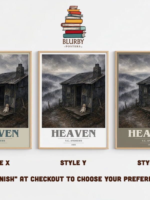 Heaven book cover print in frame leaning in hallway – gothic wall art