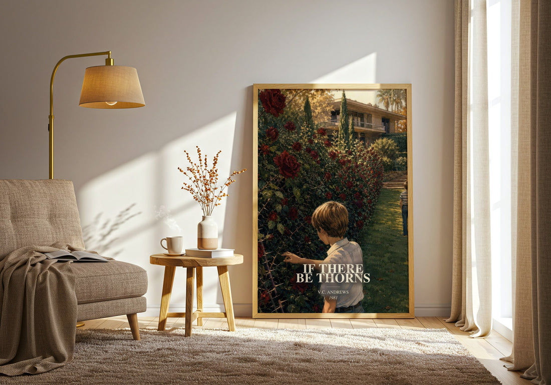 If There Be Thorns watercolour print in frame leaning in hallway – gothic wall art