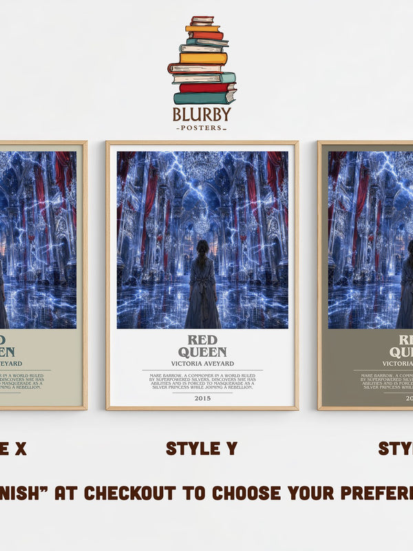 Red Queen bookish print in frame leaning in hallway – dystopian wall art