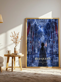 Red Queen watercolour print in frame leaning in hallway – dystopian wall art