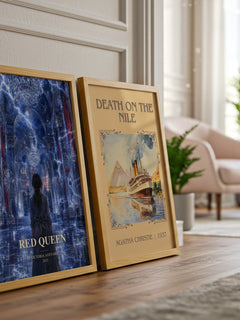 Red Queen watercolour print framed by window – literary home decor