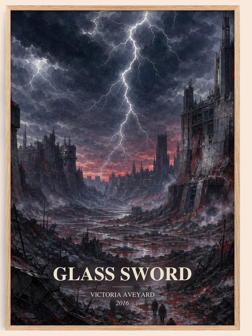 Glass Sword watercolour book poster by Victoria Aveyard – framed literary art print