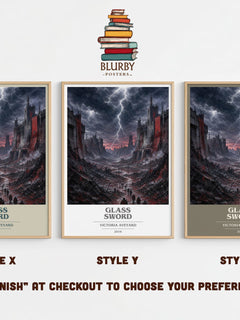 Glass Sword book cover print in frame leaning in hallway – dystopian wall art