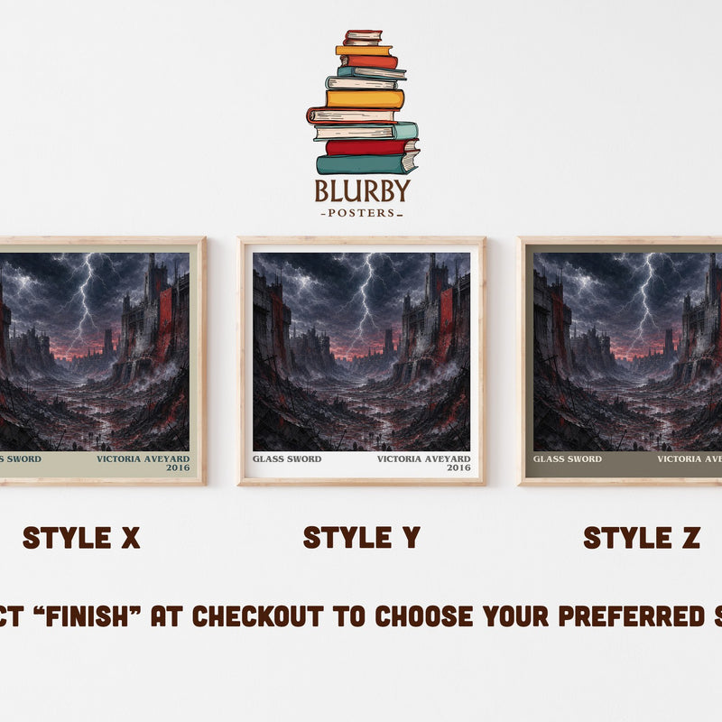 Glass Sword literary print in frame leaning in hallway – dystopian wall art