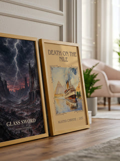 Glass Sword watercolour print framed by window – literary home decor