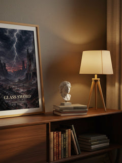 Glass Sword watercolour print on bookshelf – Victoria Aveyard fan gift