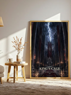 King's Cage watercolour print in frame leaning in hallway – young adult wall art