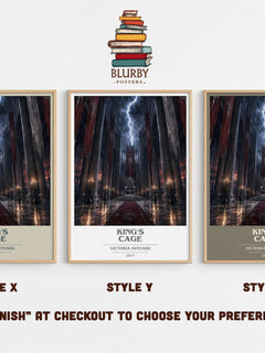 King's Cage book cover print in frame leaning in hallway – young adult wall art