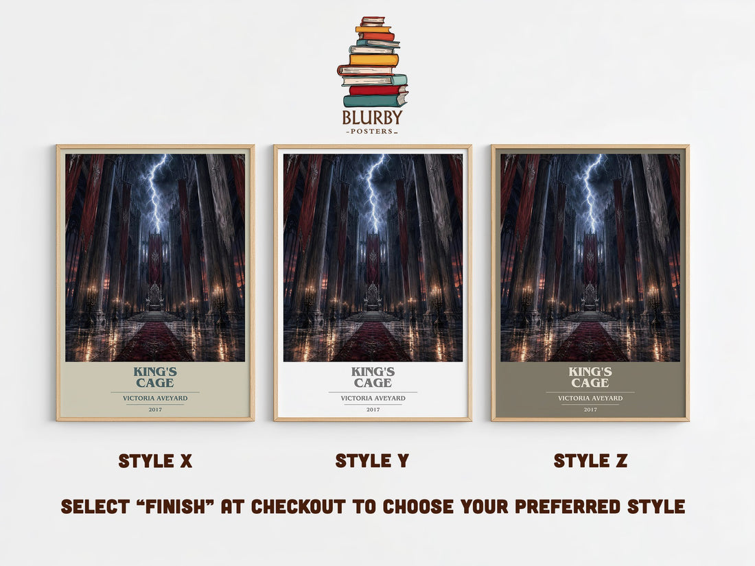 King's Cage book cover print in frame leaning in hallway – young adult wall art (mockup)