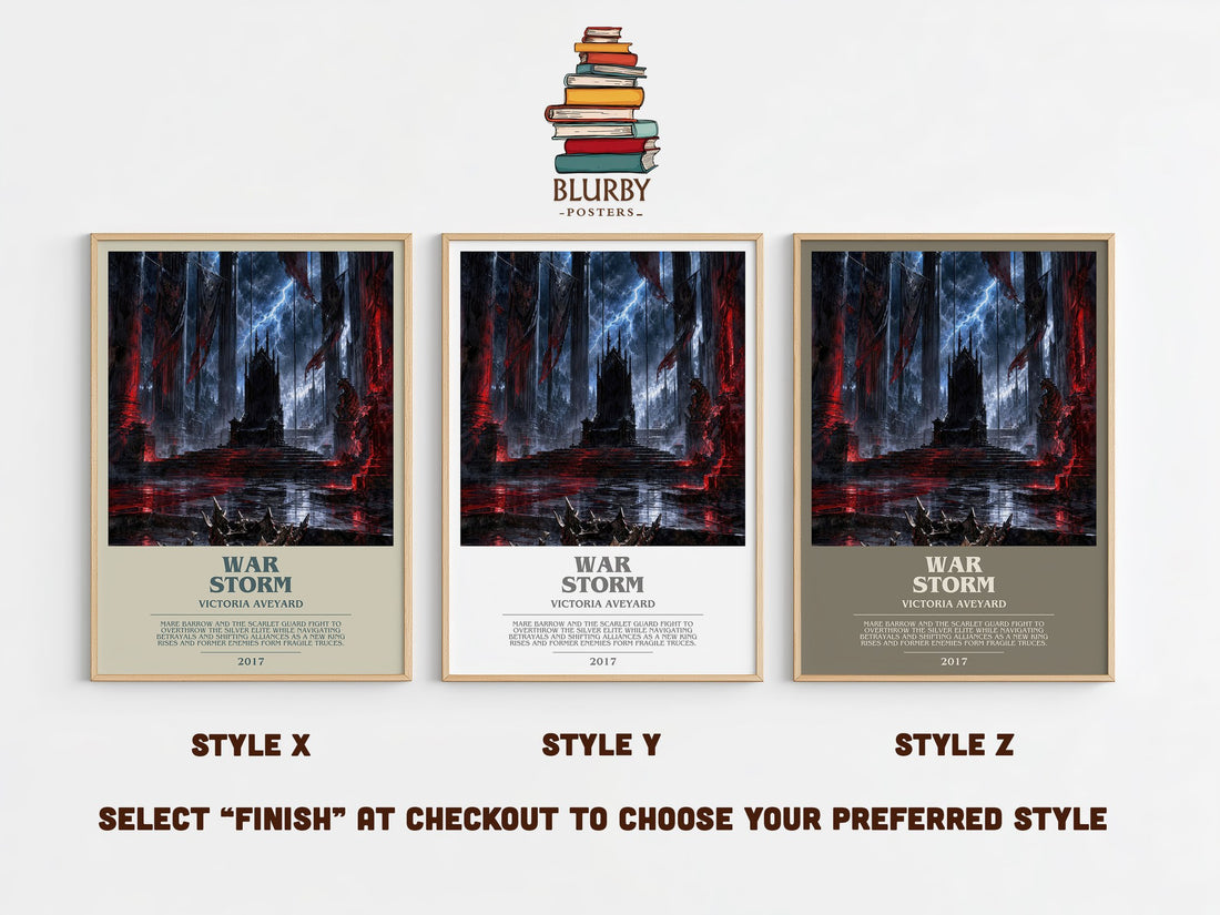 War Storm bookish print in frame leaning in hallway – young adult wall art (mockup)