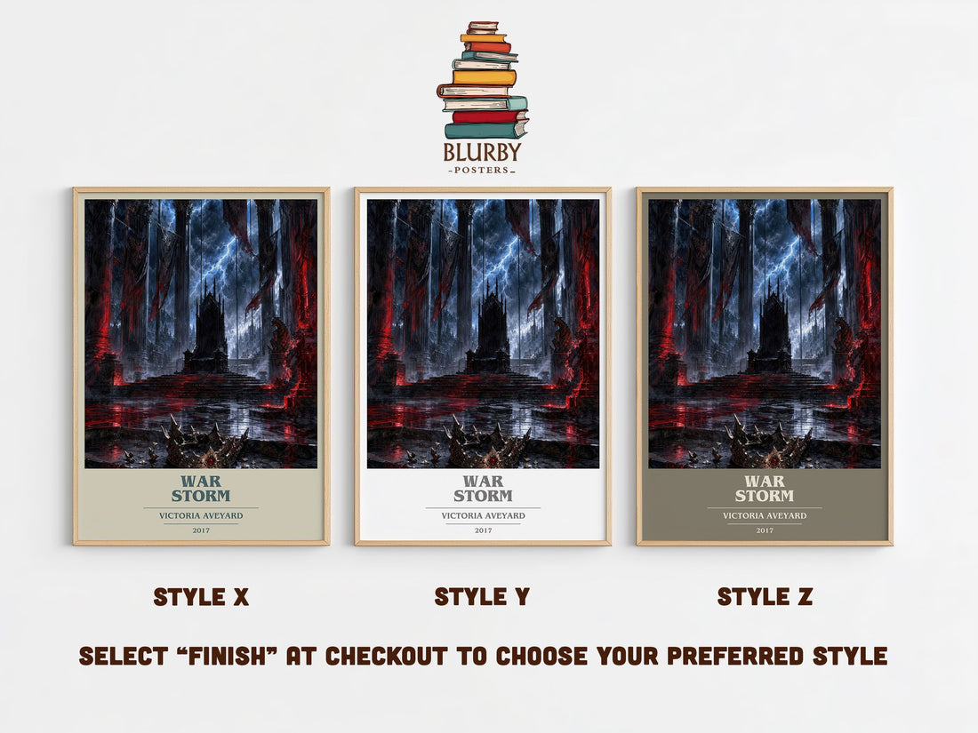 War Storm book cover print in frame leaning in hallway – young adult wall art (mockup)