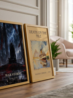 War Storm watercolour print framed by window – literary home decor