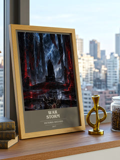 War Storm book cover print framed by window – literary home decor