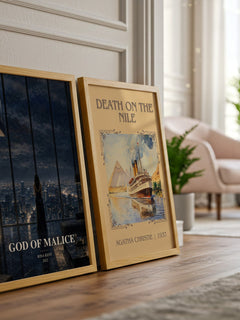 God of Malice watercolour print framed by window – literary home decor
